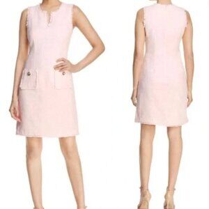 Karl Lagerfeld - Size 12 - Sleeveless Tonal Tweed Pocket Sheath Dress, Rose